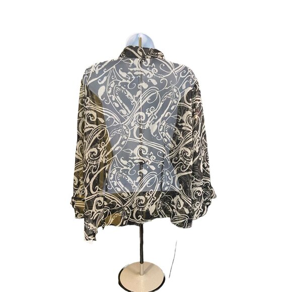 Ncola Womens Blouse XL Sheer Black White Swirl Pattern Button-Up Grannycore - Picture 3 of 9